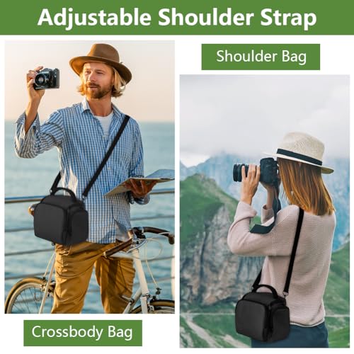Ainiv DSLR Camera Bag, Waterproof Anti-Shock SLR Camera Case, Large Adjustable Shoulder Strap Camera Backpack, Portable Crossbody Single Shoulder Backpacks Compatible with Canon, Sony, Nikon, Black - color: Black