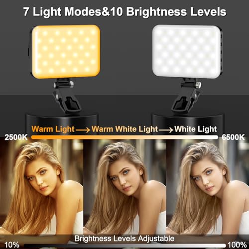 Hagibis LED Camera Light - Portable Photography Lighting with 60 LED, 2200mAh Rechargeable Battery, 7 Modes, 10-Level Brightness, Clip-on Light for Phone/Tablet/Laptop