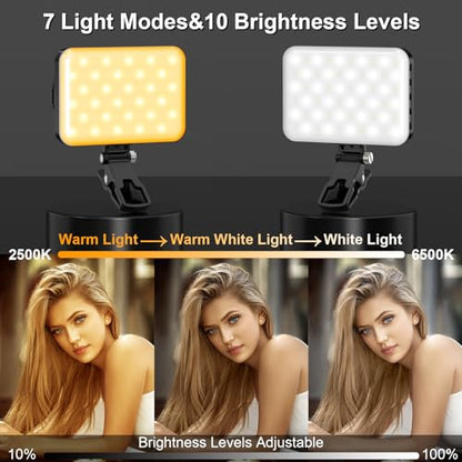 Hagibis LED Camera Light - Portable Photography Lighting with 60 LED, 2200mAh Rechargeable Battery, 7 Modes, 10-Level Brightness, Clip-on Light for Phone/Tablet/Laptop