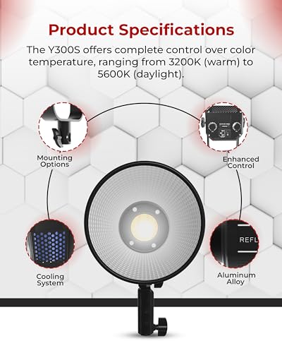 Reflex Camera Professional 300W Dimmable Bi-Color Bowens LED COB Studio Light 3200K-5600K Adjustable, Portable, Warm to Daylight Adjustment, U Bracket with 360 Degree Movement Continuous Light