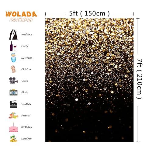 Black and Gold Backdrop Golden Glitter Backdrop for Photography Wedding Birthday Baby Shower Party Photo Studio 5x7FT 11412 - color: Gold, size: 5x7FT