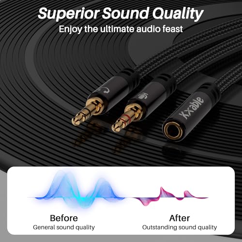Kxable Headphone Splitter for Computer, 3.5mm Female to Dual 3.5mm Male Audio Splitter Cable, Stereo Jack Earphones Headset to PC Laptop Adapter, 1/8inch 2-in-1 Y Separator Aux Dongle Converters, 2FT - size: 2FT