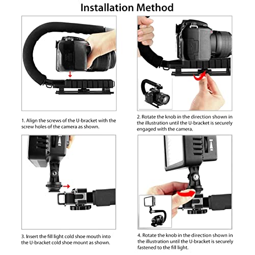 PULUZ U/C Shape Portable Handheld Bracket Stabilizer Kits Handle Grip + LED Studio Light + Video Microphone Kit with Cold Shoe Tripod Head for All SLR Cameras and Home DV Camera Smartphones - style: stabilizer kits 4
