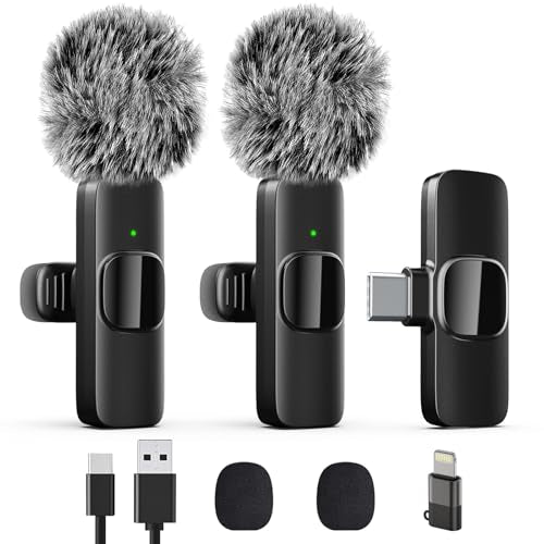Professional Wireless Lavalier Lapel Microphone for iPhone, iPad, Mini Video Recording Mic for Interview Video Podcast Vlog YouTube & Livestream, Noise Reduction, Plug & Play, 2 Pack (Type-C port) - style: Type-C port