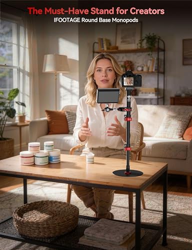 IFOOTAGE Table Top Video Kit, A200 Round Base Monopod with C Clamp and 5.5'' Magic Arm, for Live Streaming, Vlogging, Payload 10KG/22LBS