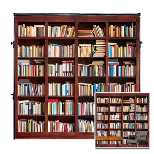 AOFOTO 6x6ft Bookshelf Background Bookcase Photography Backdrop School Library Book Store Kid Boy Girl Student Teen Portrait Office Zoom Meeting Photoshoot Studio Props Video Drape Seamless Wallpaper - size: 6x6ft