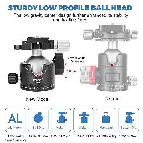CAVIX Tripod Ball Head with 1/4" Arca Swiss Quick Release Plate Aluminium Tripod Ball Head Mount Large Ball - color: HB46A