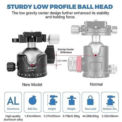 CAVIX Tripod Ball Head with 1/4" Arca Swiss Quick Release Plate Aluminium Tripod Ball Head Mount Large Ball - color: HB46A