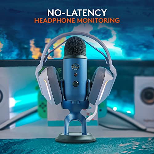 Logitech Creators Blue Yeti USB Microphone for PC, Mac, Gaming, Streaming, Podcasting, Studio and Computer Condenser Mic with Blue VO!CE Effects, 4 Pickup Patterns, Plug and Play - Midnight Blue | USB Plug-and-Play Condenser Mic with Blue Vo!ce, Headphone