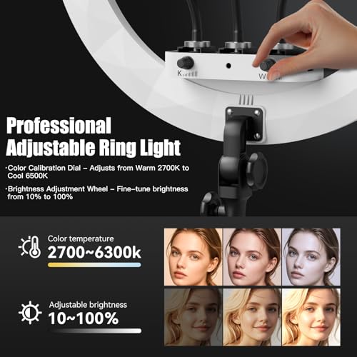 Ring Light with Stand and Phone Holder, 19" Ring Light Tripod for iPhone, Professional LED Circle Light with 78" Tripod, Selfie Ringlight for Live Streaming, Makeup, Barber, TikTok, YouTube, White - color: White