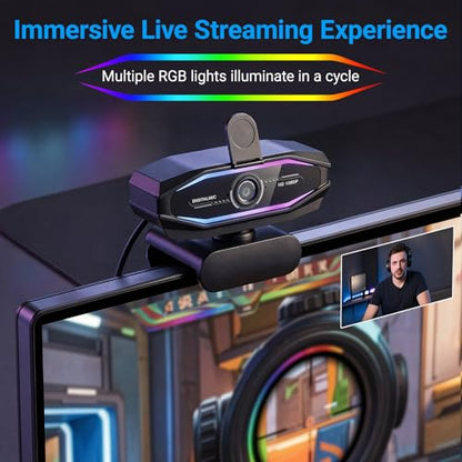 HD 1080P Gaming Webcam with Microphone,Streaming Camera Web Cam with RGB Light,Noise Cancellation, Privacy Cover,Plug and Play,Computer Camera for Desktop/Laptop,Video Calls/Conferencing/Streaming