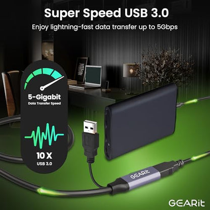 GEARit USB 3.0 Active Extension Cable (50 Feet) A-Male to A-Female USB Repeater with Signal Booster for Oculus Rift, Quest Link, Xbox 360 Kinect, PlayStation, Printer, Webcam - 50ft - size: 50 Feet