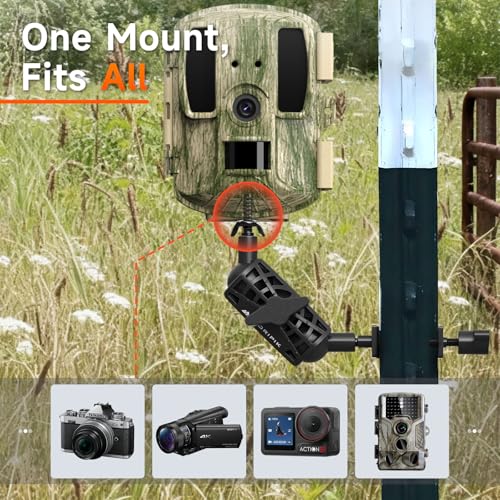T Post Trail Camera Mount, T-Post Trail Camera Holder with 360° Adjustable Ball Head, Tool-Free 1/4"-20 Game Camera Mounting Bracket for Hunting, Wildlife, Farm Security, 4 Packs