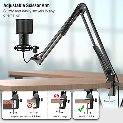 FIFINE USB Gaming Streaming Microphone Kit for PC Computer, Condenser Mic Set with Arm Stand Mute Button & Gain, Mic Studio Bundle for Podcast Recording Twitch Discord YouTube Zoom, USB C & A -T683