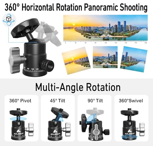 Ailight Mini Ball Head, 360° Panoramic Tripod Head, Universal 1/4" to 3/8" Screw Adapter Swivel Mini Ball Head Screw Tripod Mount, Dual Cold Shoe Mount for DSLR Cameras Camcorder（4 Pack - size: 4 pack