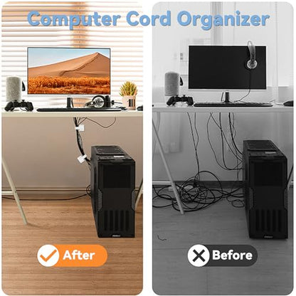 Cable Management Kit, Cord Organizer Box, Cable Clips & Labels | All-in-One Desk Cable Organizer and Storage Solution for Home Office, Wire Management Set