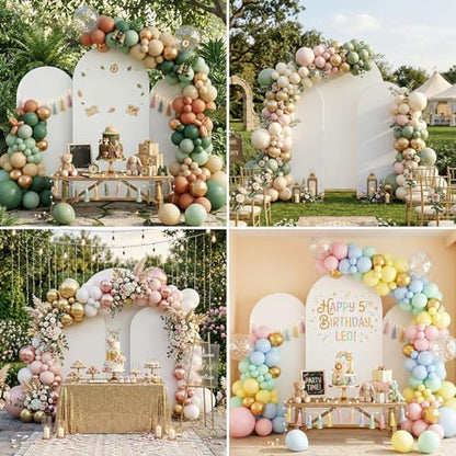 Arch Backdrop Stand with Cover Set, 7.2FT,6.6FT,6FT Gold Metal Wedding Arch for Ceremony, Heavy Duty Balloon Arch Stand with White Spandex Cover for Birthday Party, Baby Shower, Graduation - size: 3-Piece Set