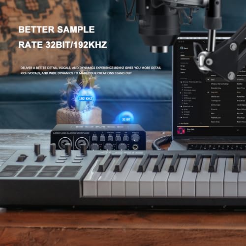 BOMGE U202 USB Audio Interface with Mic Preamplifier XLR/TSR/TS Ports,48V,32-Bit/192kHz Resolution fro computer recording,Streaming,Podcasting