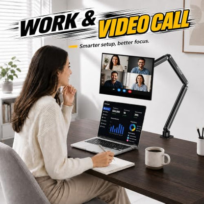 Magnetic Portable Monitor Stand for Desk, 2-in-1 VESA & Magnetic Tablet Holder for Bed, 360° Rotating Base Tablet Stand for iPad Pro, Galaxy Tab & Portable Screen for Office, Gaming & Study Setup