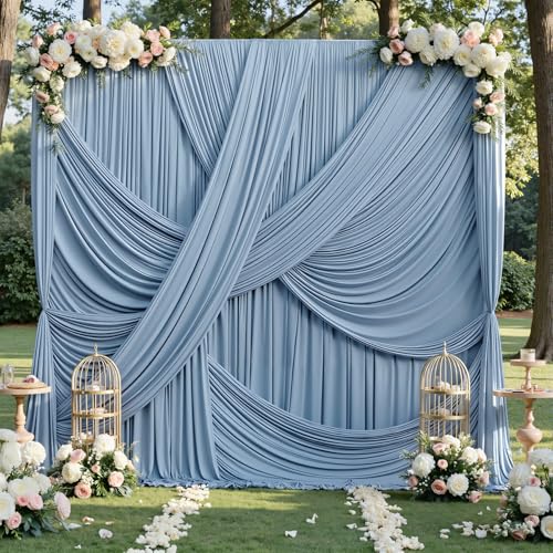10ft×12ft Dusty Blue Backdrop Curtains for Wedding Parties, 2 Panels Wrinkle Free Polyester Photo Backdrop Drapes Back Drop Cloth for Birthday Photography Background - color: Dusty blue, size: W5' x H12'(2 panels)