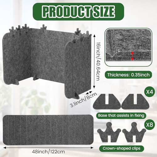 Foldable Felt Desk Privacy Panel 16 x 48 Inches, Acoustic Partition, Noise Reducing Desk Divider, Privacy Table Screen with 4 Bases & 8 Mini Crown Clips for Open Workspace Office Home