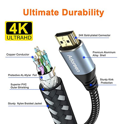 4K HDMI Cable 1.5 Feet/2 Pack,High Speed 18Gbps Braided HDMI 2.0 Cable Cord,4K@60Hz,2K,1080P,ARC HDR HDCP 3D,Sturdy&Flexible&Untangled&Supreme Texture,Compatible Monitor UHD TV PC PS5 Xbox+5 Ties - size: 1.5FT-2PK
