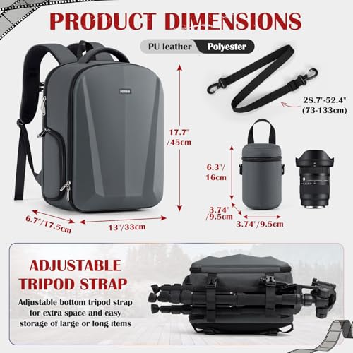 SDYSM Camera Backpack, Hardshell DSLR/SLR Camera Bag with Lens Pouch & 15.6" Laptop Compartment Waterproof Camera Case with Rain Cover Photography Backpack Compatible for Canon/Nikon/Sony/Drone,Gray - color: Grey