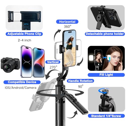Auto Face Tracking Selfie Stick Tripod for iPhone with Light 360° Rotation That Follows Your Movement 63" Camera Tripod Stand with Remote for Content Creator Vlog Live Stream Video Recording - style: B-Auto Face Tracking Tripod with 2 Square Light