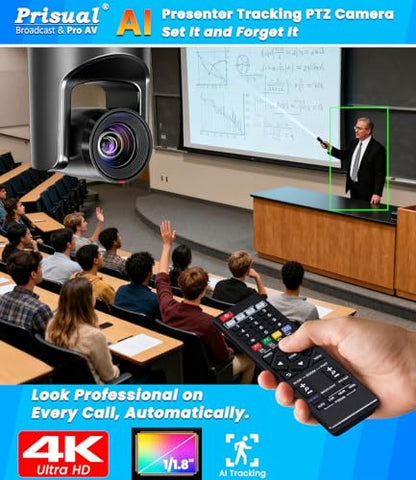 Prisual 4K HDMI/IP/USB PTZ Camera 20X, Advanced PTZ Auto Tracking Camera, 1/1.8”4K UHD 30P with Built-in Tally Light for Church Conference Events, PoE, PT20X-4K (NDI upgradable) - color: Nickel Gray