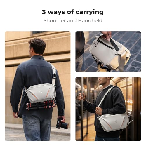 K&F CONCEPT Camera Sling Bag, Lightweight Camera Bag for Mirrorless/DSLR, Foldable Side Pocket & Quick-Access Front Pocket, Adjustable Divider, Camera Bags for Photographers, White, 7L - color: White
