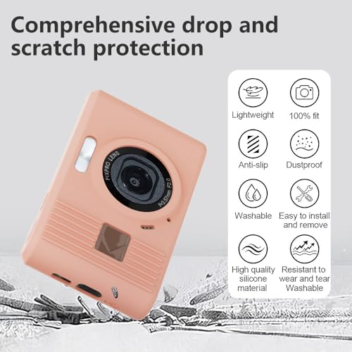 Case for Kodak PIXPRO C1 accessories,Soft Silicone Protective Case,Comes with 2 Screen Protectors and 1 Wrist Strap - light red - color: Rose red