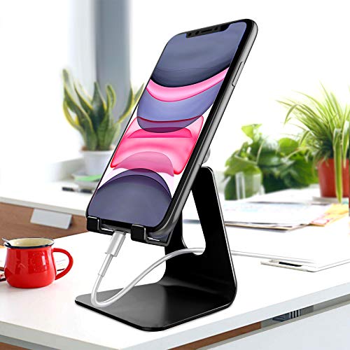 CreaDream Adjustable Cell Phone Stand, Phone Stand, Cradle, Dock, Holder, Aluminum Desktop Stand Compatible with Phone Xs Max Xr 8 7 6 6s Plus SE Charging, Accessories Desk,All Mobile Phones-Black - color: Black