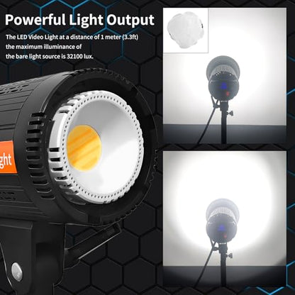 100W Bi-Color COB Photography Lighting Kit - Professional Studio Video Light with Softbox & Remote, 2800K-6500K, 32000 Lux for Portrait, Live Streaming, Content Creation