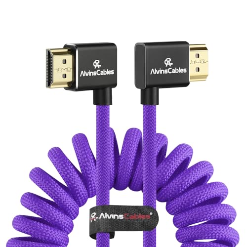 Alvin's Cables 8K HDMI 2.1 Cable 8K 60Hz 4K 120Hz High-Speed for Atomos Ninja Monitor,Left to Right Angle Braided Coiled Cable for Sony FS5 FS7 FX9,for Canon C300 C500,for Nikon Z9 Camera,Purple - color: Purple, size: Left to Right Angle