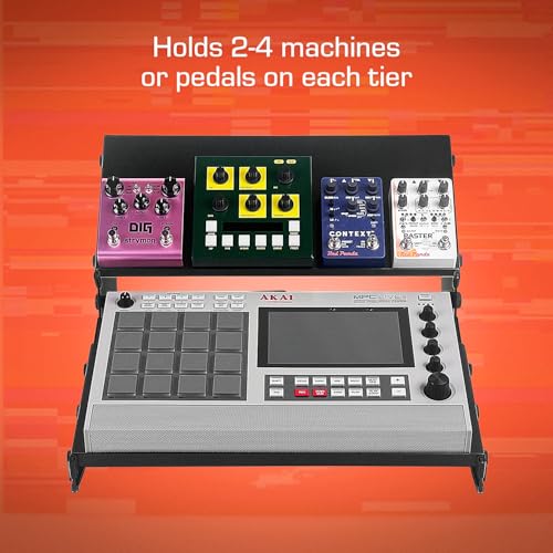 XTS Duo-Flex Desktop Stand, 2 Tiers with Trays for FX Pedals / Synths / Samplers / Audio Interfaces / MIDI Controllers, Holds 2-4 Pedals or Machines on Each Tier, 17.7" Width, Fits MPC Live 3 / TR-8S / Digitakt & more - size: Duo-Flex Stand