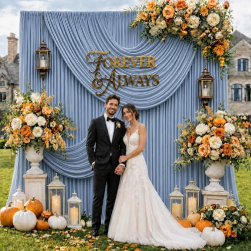 50ft x 12ft Dusty Blue Backdrop Curtains, Wrinkle Free Thick Fabric Polyester Curtains Backdrop Drapes Cover for Parties Wedding Birthday Photography Background, 10 Panels 5ft x 12ft - color: Dusty blue, size: 50FT(W) x 12FT(H)