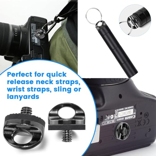 1/4" Camera Neck Strap Screw Holder, SDTC Tech 2 Pack 1/4-20 Thread Camera Screws with Rubber Washer for Quick Install/Release Wrist Strap Sling