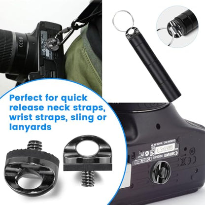 1/4" Camera Neck Strap Screw Holder, SDTC Tech 2 Pack 1/4-20 Thread Camera Screws with Rubber Washer for Quick Install/Release Wrist Strap Sling