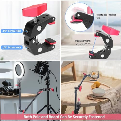 HEMMOTOP 22in Magic Arm with Clamp, Long Articulating Arm Camera Mount, Adjustable Phone Mount Holder 360° Rotation, Mic Arm for Microphone, LED Lights, for iPhone, Tripod, Desk, Table - size: 22 in