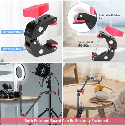 HEMMOTOP 22in Magic Arm with Clamp, Long Articulating Arm Camera Mount, Adjustable Phone Mount Holder 360° Rotation, Mic Arm for Microphone, LED Lights, for iPhone, Tripod, Desk, Table - size: 22 in