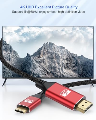 Mini HDMI to HDMI Cable 3FT, 4K HDMI to Mini HDMI 18Gbps High Speed Mini HDMI Cable 4K@60Hz 2K for Camera, Camcorder, Tablet, Laptop, Monitor, HDTV, Graphics (Nylon Braided HDMI 2.0 Cord) - size: 3.3FT