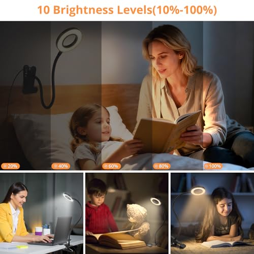 Woputne Desk Lamp Clip Light, 10 Dimmable Brightness 3 Light Modes Reading Light, Clamp Bedside Lamp for Painting, Craft, Study (Black) - size: Black-1 Piece-Standard-Classic