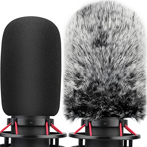Pop Filter for Hyperx Quadcast s, Mic Foam Cover+Furry Wind Muff Compatible with Hyperx Quadcast s Microphone Pop Filter Windscreen Cover for Indoor/Outdoor Use,Combo 2Pack - color: Mic Cover for Hyper X