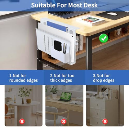 LUKETURE Desk Side Storage, Steel Side Desk Organizer, No Drill Laptop Holder, Clamp on Laptop Mount with Pen Holder, Table Hanging Storage for Home Office, Fits Flat Edge Tables 0.3" to 2.8" | Steel Side Desk Organizer, Clamp on Laptop Mount with Pen Hol