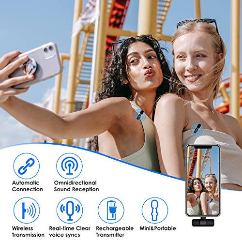 Bulatry Wireless Lavalier Lapel Microphone for iPhone iPad, Bluetooth Mini Clip-on Shirt Phone Mic for Video Recording, TikTok, YouTube, Interview, Podcast