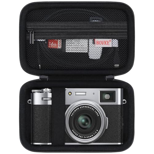 BOVKE Carrying Case for Fujifilm X100VI / X100V / X-E5 Digital Camera, Extra Mesh Pocket for Fuji Camera Accessories Charging Cables, Black - color: Black