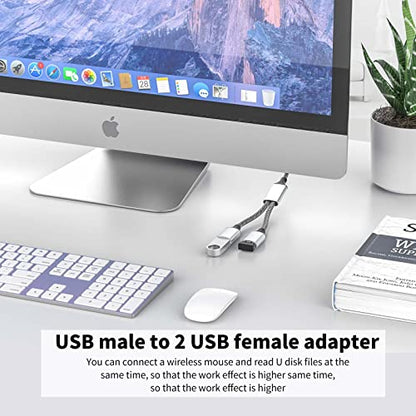 Fidioto USB Splitter 1 in 2 Out, USBA Male to 2 Female USB Extension Cable, 6.6Ft Long A Y Splitter Support Charging and Data Transfer - style: 1 in 2 out-6.6ft