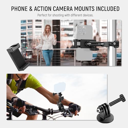 NEEWER Super Clamp with 3" Dual Ballhead Magic Arm, Cold Shoe, 1/4" Threads, Phone/Action Camera Mount Adapter for Desk Tripod Tube Crossbar Gimbal Rods Compatible with SmallRig GoPro DJI, ST83 - style: ST83