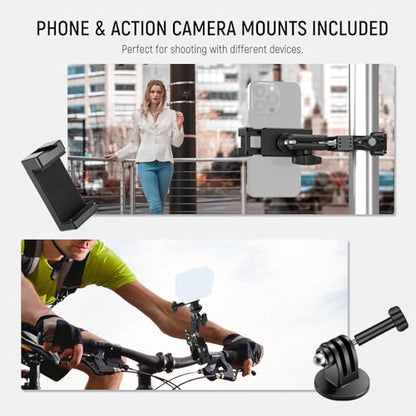 NEEWER Super Clamp with 3" Dual Ballhead Magic Arm, Cold Shoe, 1/4" Threads, Phone/Action Camera Mount Adapter for Desk Tripod Tube Crossbar Gimbal Rods Compatible with SmallRig GoPro DJI, ST83 - style: ST83