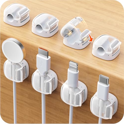 Cable Clips,8 Pack Cord Holder Cord Organizer [1s Lock & Strongest Adhesive] Spring Cord Clips Phone Charger Wire Desk Cable Management Nightstand Home Office School Decor Women Desk Accessories White - color: White, size: 8 Pack
